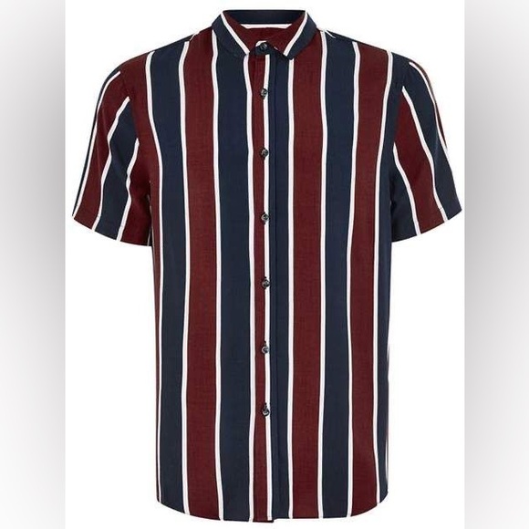 Topman Navy, Maroon, and White Striped Viscose Shirt - Men’s Medium - Picture 4 of 10